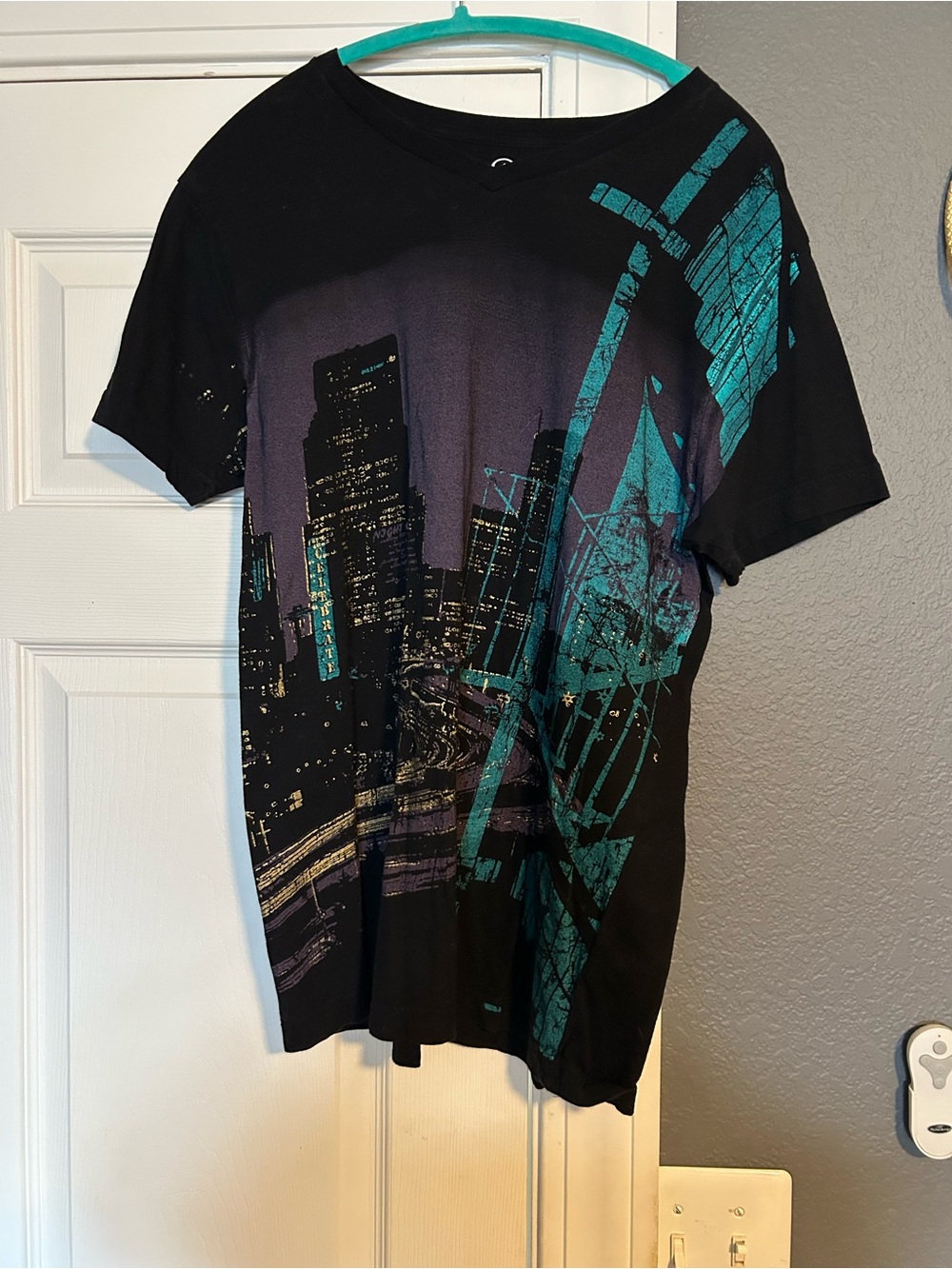 Decree Black Short Sleeve Tee with Teal City Graphic